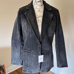 Women’s LNDN Landon Denim Blazer Black Organic Cotton Stretchy Sz S NWT